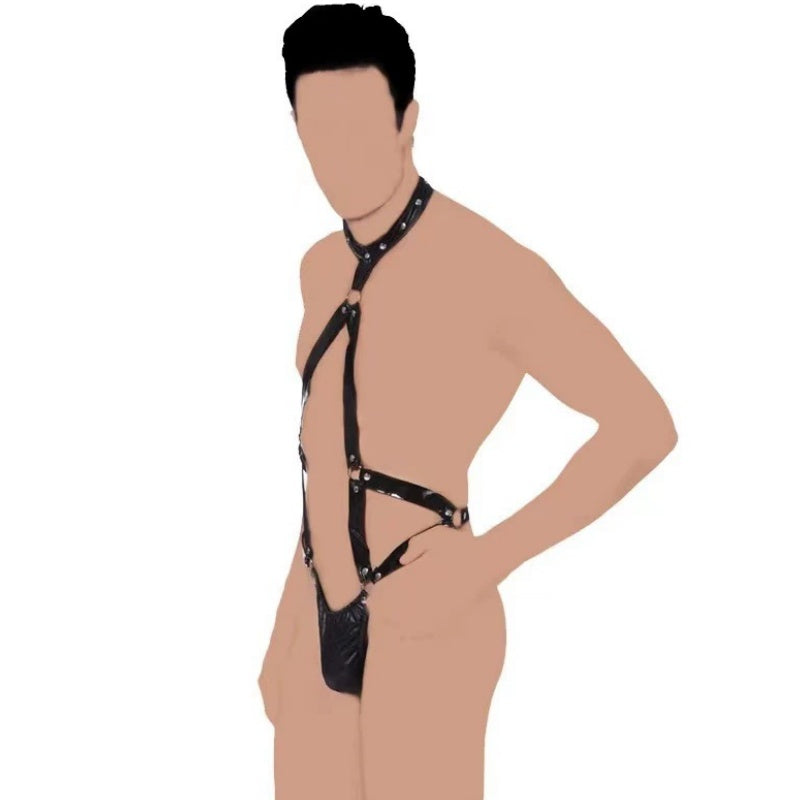 Veluxxa Men's PU Leather Bodysuit Thong - Premium European Lingerie