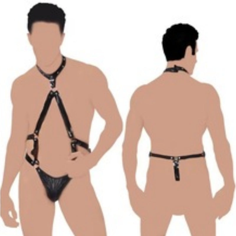 Veluxxa Men's PU Leather Bodysuit Thong - Premium European Lingerie