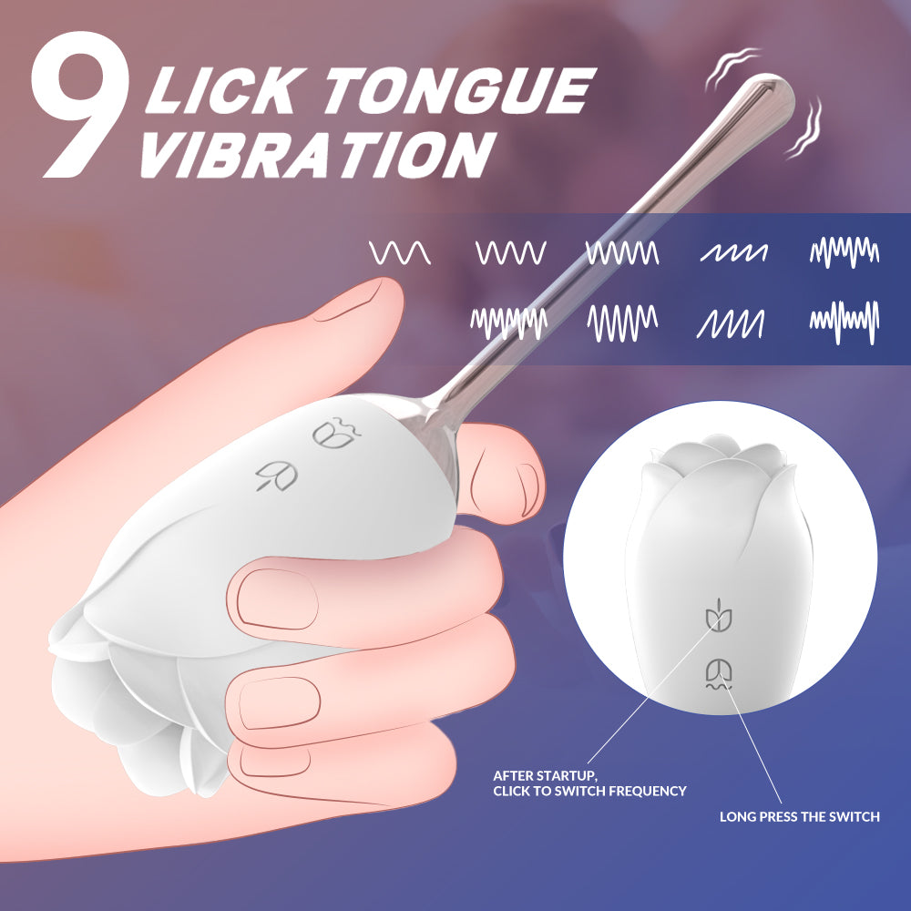 VELUXXA Rose Tongue Licking Vibrator Sex Toy for Women - White