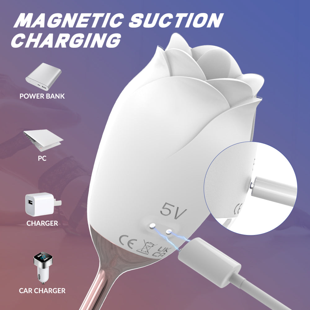 VELUXXA Rose Tongue Licking Vibrator Sex Toy for Women - White