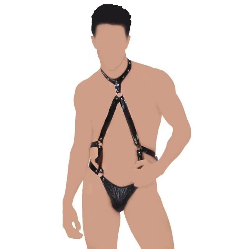 Veluxxa Men's PU Leather Bodysuit Thong - Premium European Lingerie